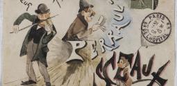 Fréderic Pioche, Enveloppe illustrée et adressée à Alphonse Perrault, gouache et aquarelle, 1905